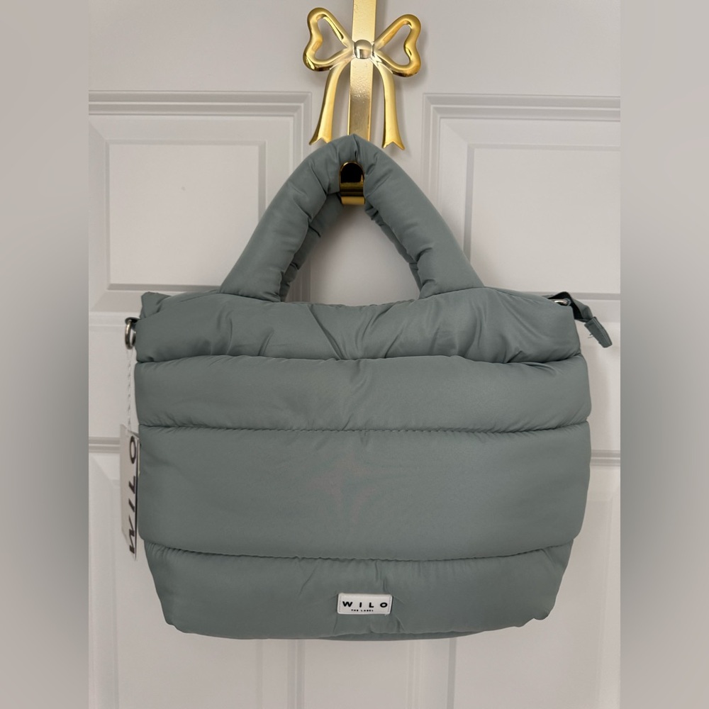 Wilo The Label Light Sage Green Mini Two Strap Puffer Tote/Crossbody Bag